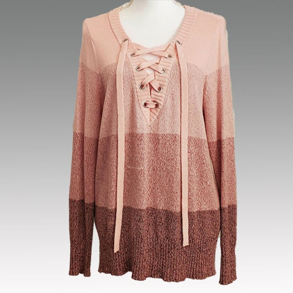 NY & CO SOHO Jeans, Pink-Lace up Sweater.GENTLY USED MED Less than half MSRP!